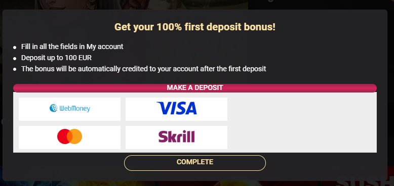Claim the welcome bonus