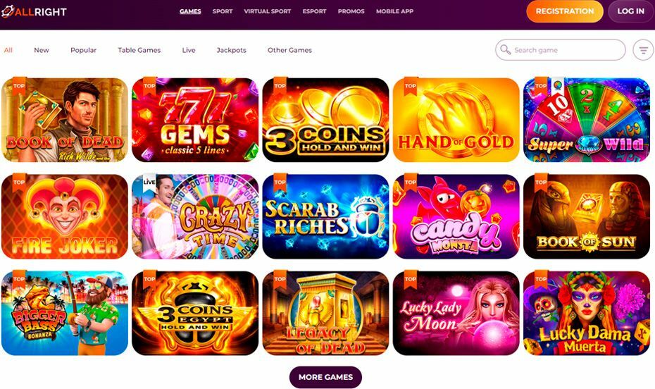 All Right Casino main page