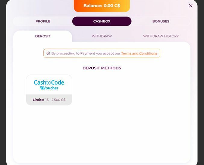 Select the payment method and deposit some funds to your balance