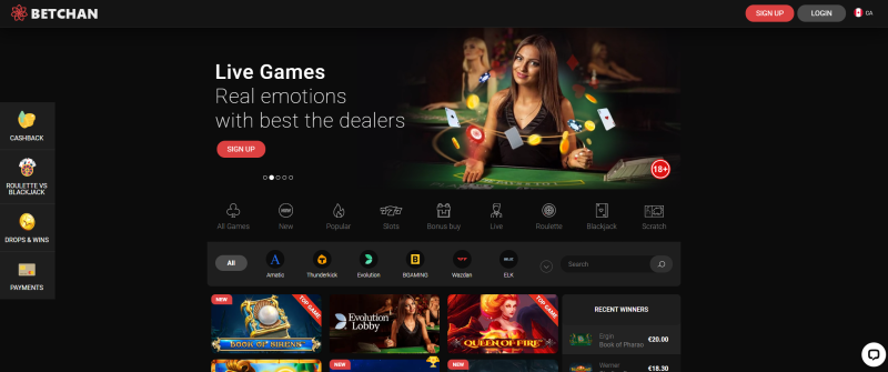 Open the main page of the official Betchan Casino website by clicking the special link below