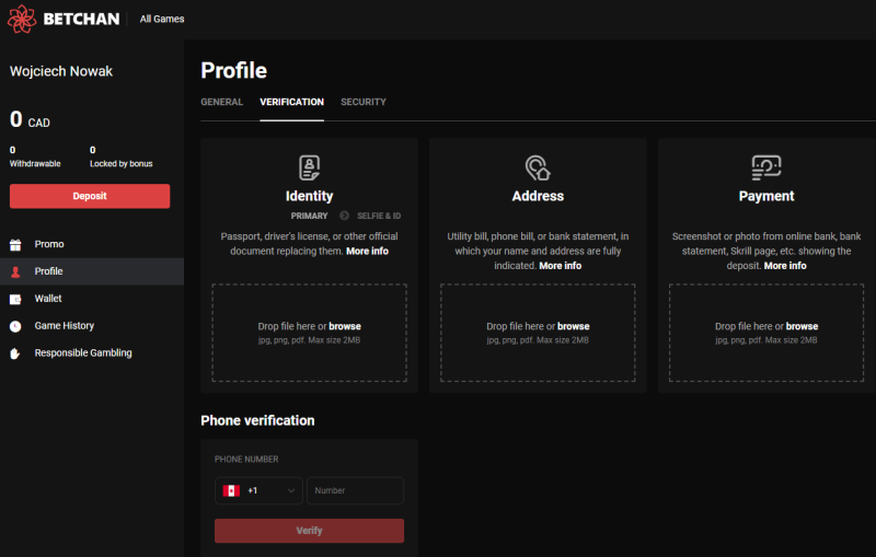 Fill in the empty fields on the "Profile Data" tab.