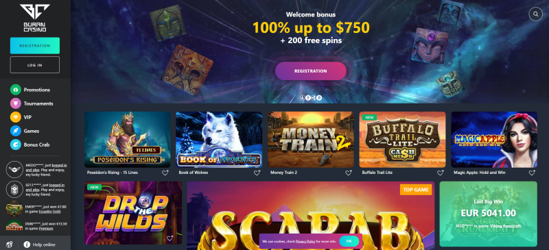 Open the official website of Buran Casino by using a special link