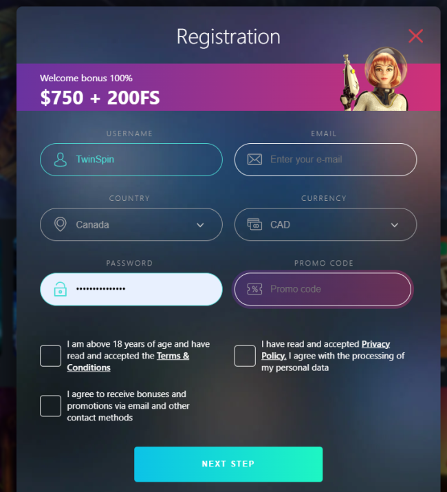 Click the "Register" button and fill out the initial form with an email address and password