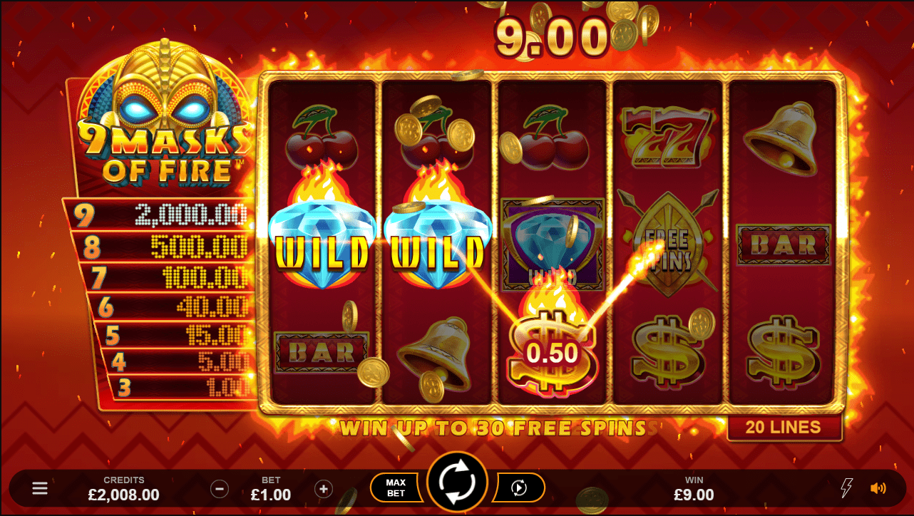 Video Slot 9Mask of Fire at Casumo Casino Online