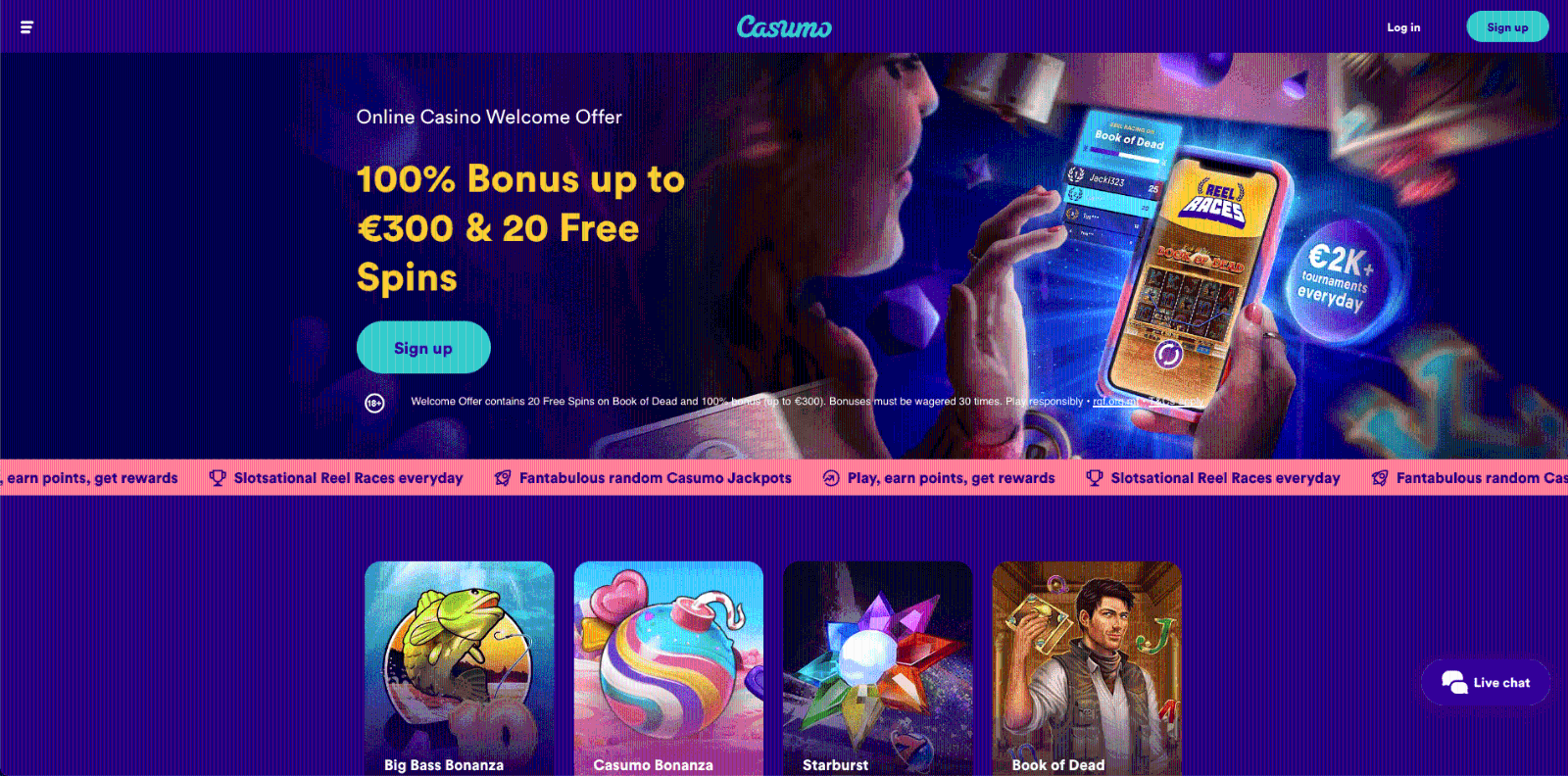 The appearance of the Casumo Casino website