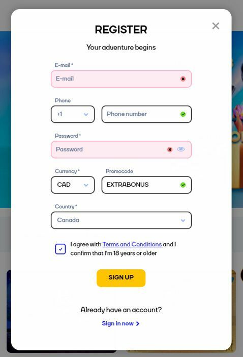 Click the "Register" button and fill in the empty fields in the form