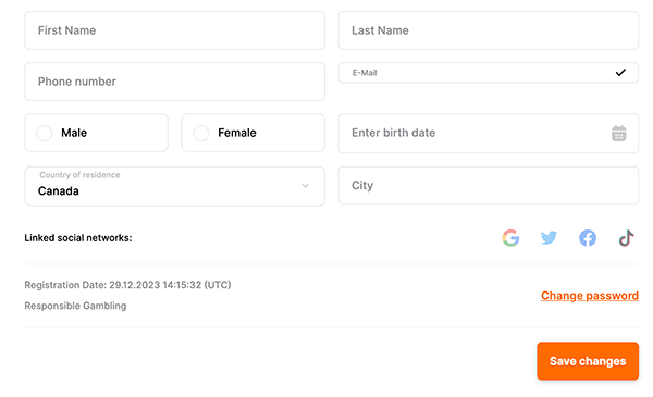 Hit'N'Spin Casino user information Hit'N'Spin Casino verification page