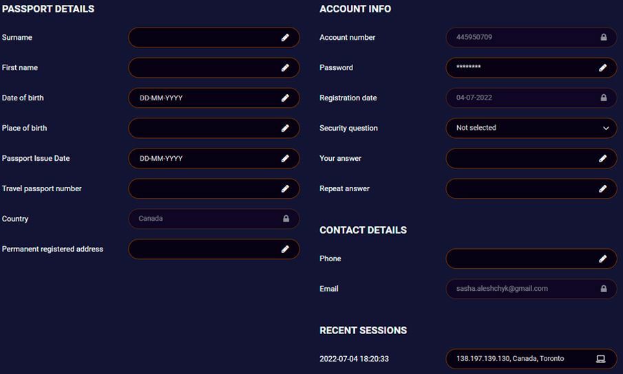 Complete the account creation by filling in the fields in your personal account profile Complete the account creation by filling in the fields in your personal account profile