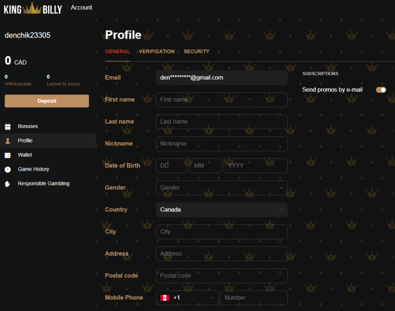 Open your personal account, go to the "Profile" tab, and fill in information about yourself.
