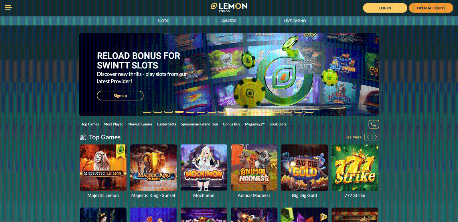 The appearance of the site Lemon Casino