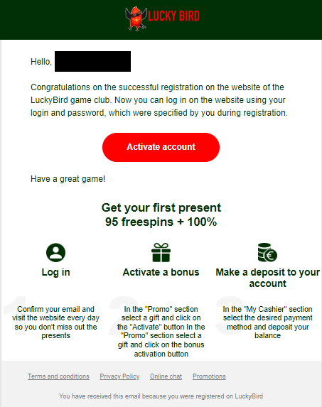 Click on Activate Bonus on the ‘50 free spins’ gift. Once registered, click on the Gifts button at the left corner of your screen.