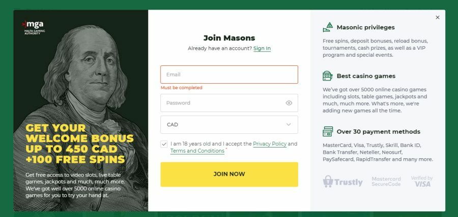 Open the registration form