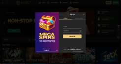 Registration form on Riobet casino website