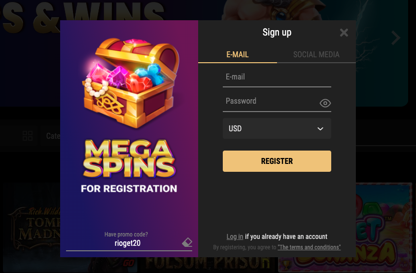 Registration process at online Riobet Casino
