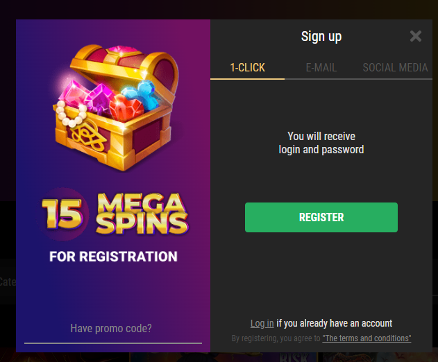 Click the "Register" button at the Riobet Casino Click the "Register" button and fill out the form with personal data.