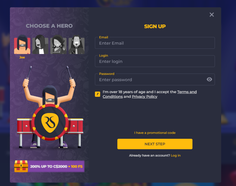 Indicate an email address, a username, and a password, and then click the "Next step" button.