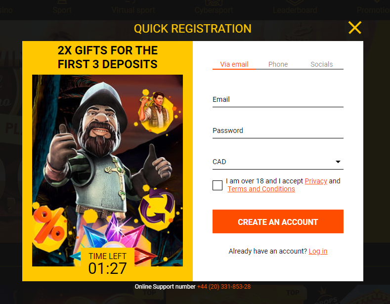 Choose CAD as the currency. From the small window that pops up, input your email address and password.