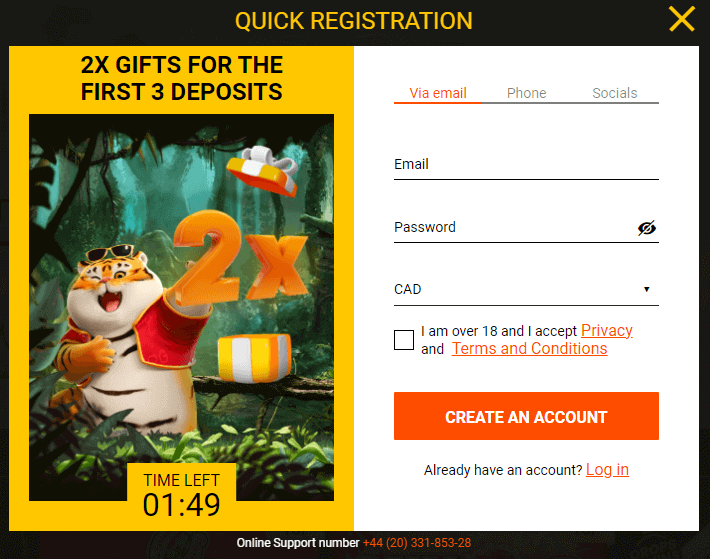 Spinamba Casino registration form