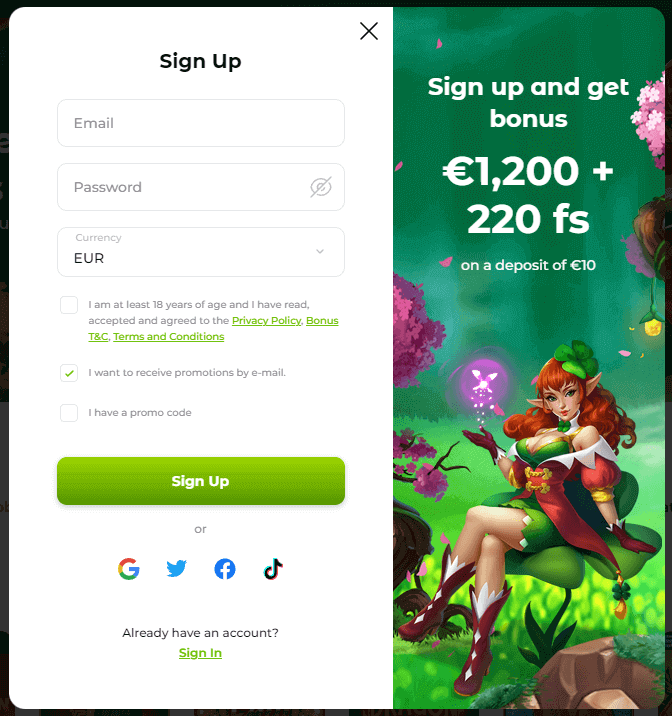 Verde Casino registration form