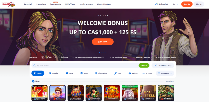 Open the Vulkan Vegas Casino website by using the special link below