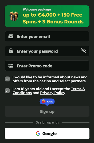 WinBeatz Casino registration form