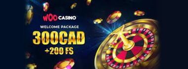 Welcome Package 300 CAD + 200 free spins at Woo Casino